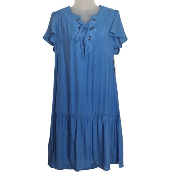 Indigo Rose Womens Prairie Dress Country Western Boho Flutter Sleeve Tiered S - Picture 1 of 11
